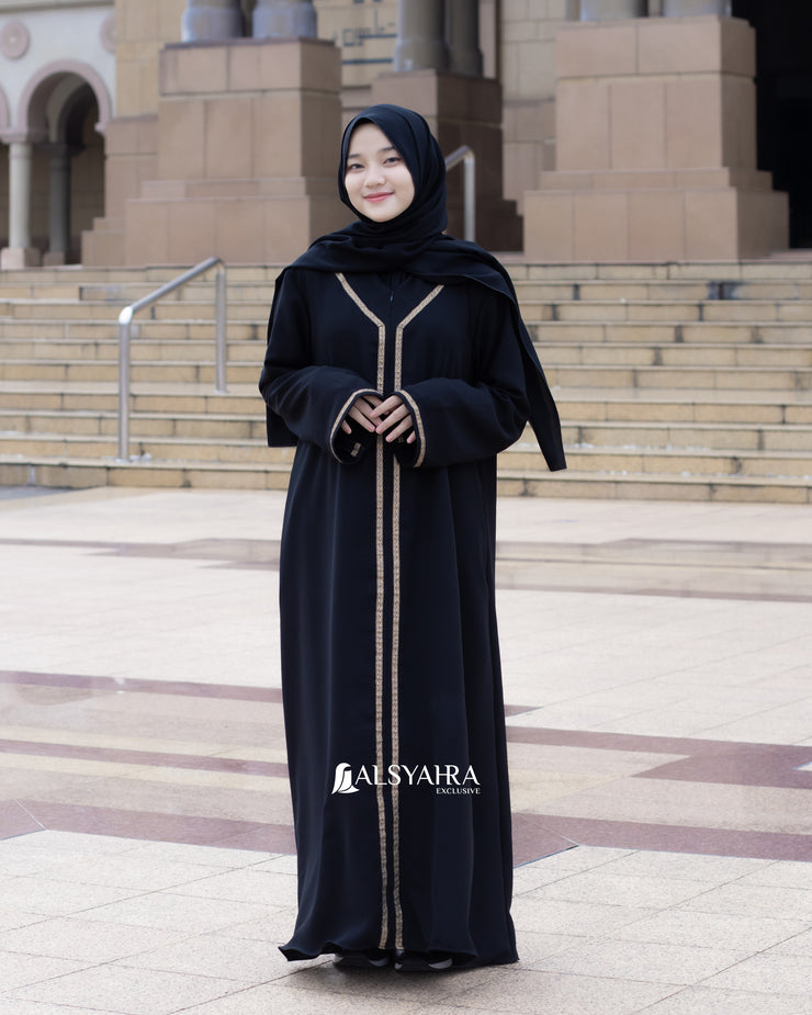 Abaya Gamis Syari Khadijah Jetblack Alsyahra Exclusive