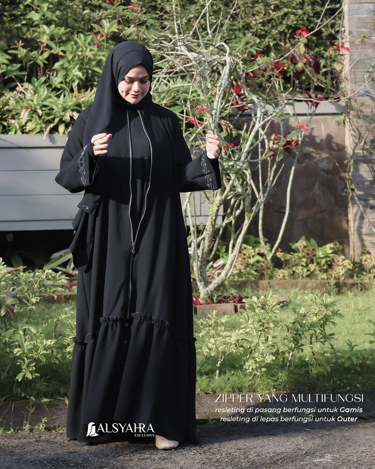 Alsyahra Exclusive Gamis Abaya Outer Sarah Multifungsi Jetblack
