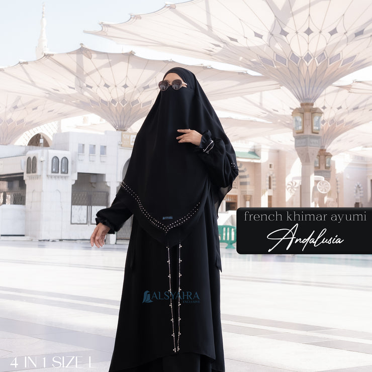 Alsyahra Exclusive French Khimar Ayumi Andalusia Sifon Silk Jetblack Size L