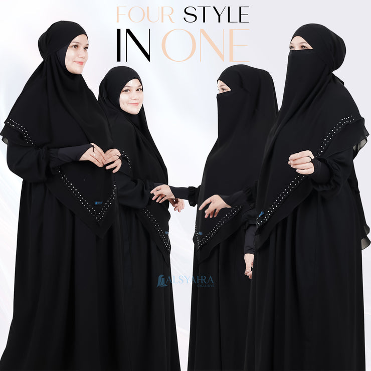 Alsyahra Exclusive French Khimar Ayumi Andalusia Sifon Silk Jetblack Size L