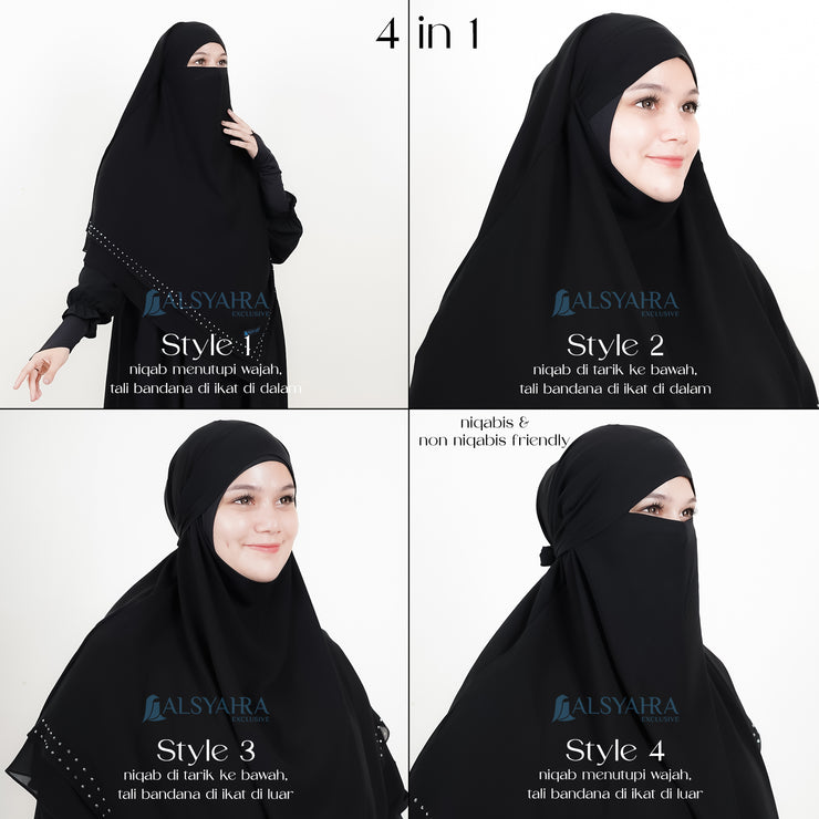 Alsyahra Exclusive French Khimar Ayumi Andalusia Sifon Silk Jetblack Size L