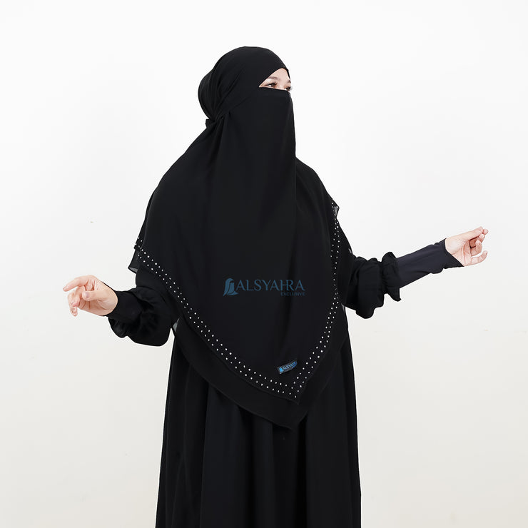 Alsyahra Exclusive French Khimar Ayumi Andalusia Sifon Silk Jetblack Size L
