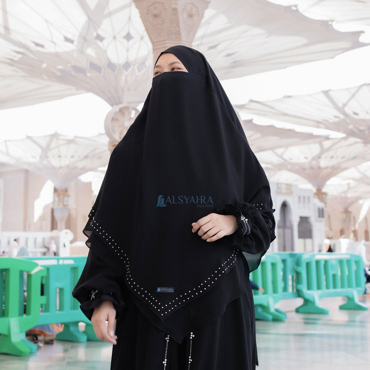 Alsyahra Exclusive French Khimar Ayumi Andalusia Sifon Silk Jetblack Size L