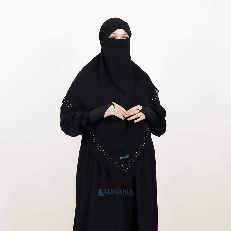 Alsyahra Exclusive French Khimar Ayumi Andalusia Sifon Silk Jetblack Size L