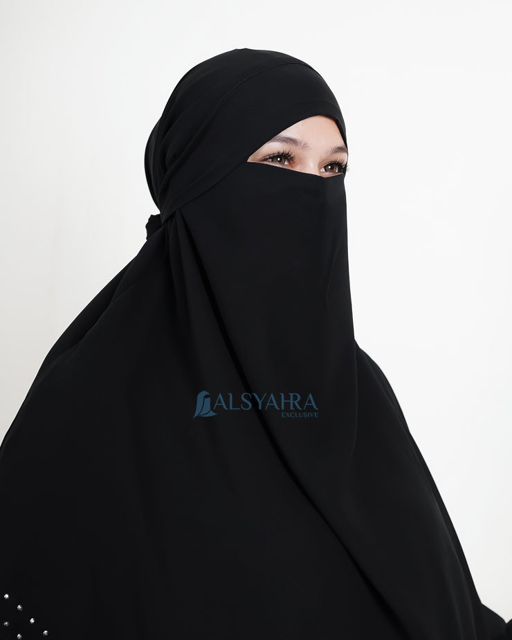Alsyahra Exclusive French Khimar Ayumi Andalusia Sifon Silk Jetblack Size L