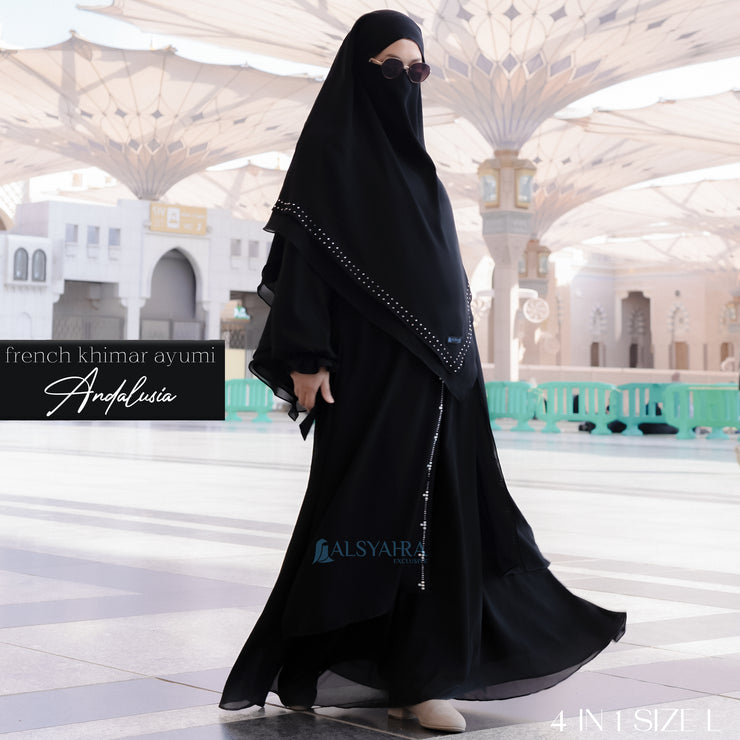 Alsyahra Exclusive French Khimar Ayumi Andalusia Sifon Silk Jetblack Size L
