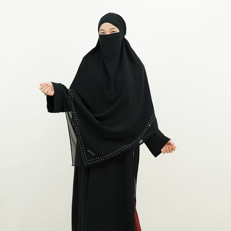 Alsyahra Exclusive French Khimar Ayumi Andalusia Sifon Silk Jetblack Size XL