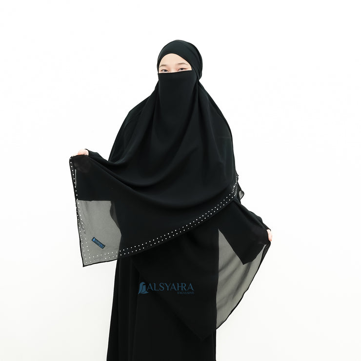 Alsyahra Exclusive French Khimar Ayumi Andalusia Sifon Silk Jetblack Size XL