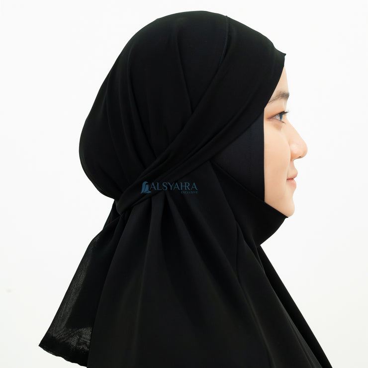 Alsyahra Exclusive French Khimar Ayumi Andalusia Sifon Silk Jetblack Size XL