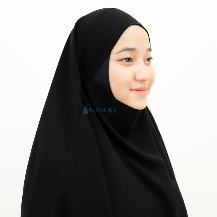 Alsyahra Exclusive French Khimar Ayumi Andalusia Sifon Silk Jetblack Size XL