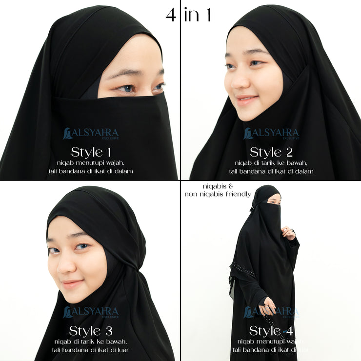 Alsyahra Exclusive French Khimar Ayumi Andalusia Sifon Silk Jetblack Size XL