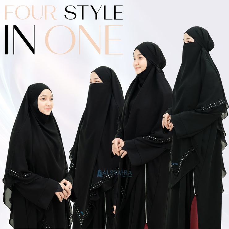 Alsyahra Exclusive French Khimar Ayumi Andalusia Sifon Silk Jetblack Size XL