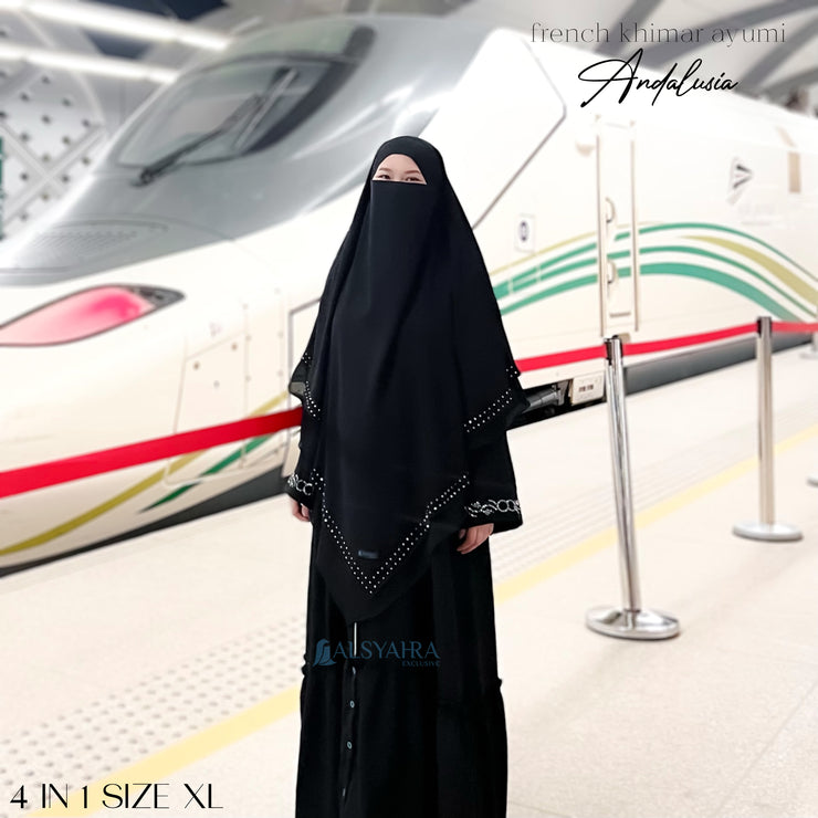 Alsyahra Exclusive French Khimar Ayumi Andalusia Sifon Silk Jetblack Size XL