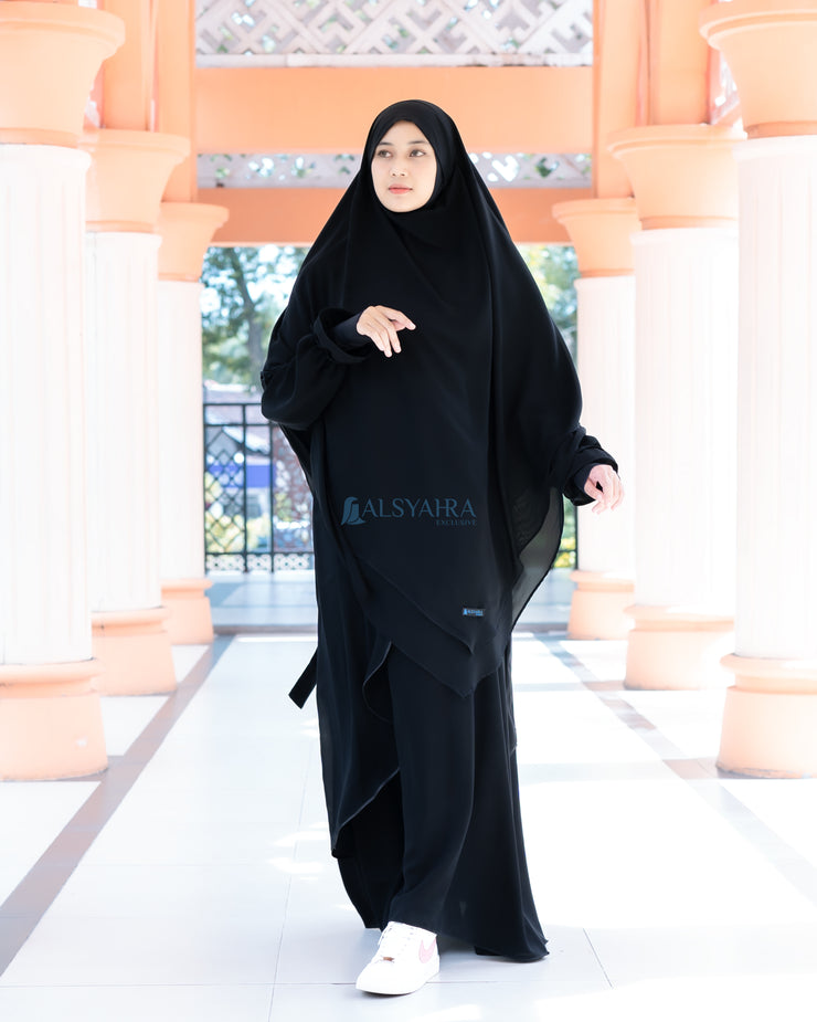 French Khimar Ayumi Size XL Sifon Jetblack by Alsyahra Exclusive