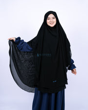 French Khimar Handless Fatimah Sifon Silk Jetblack 2 Layer Alsyahra Exclusive XL