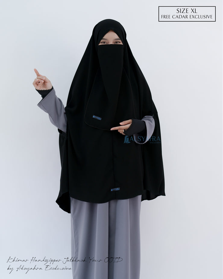 Set Khimar Syari Handzipper XL Jetblack Alsyahra Exclusive