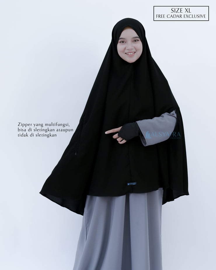 Set Khimar Syari Handzipper XL Jetblack Alsyahra Exclusive