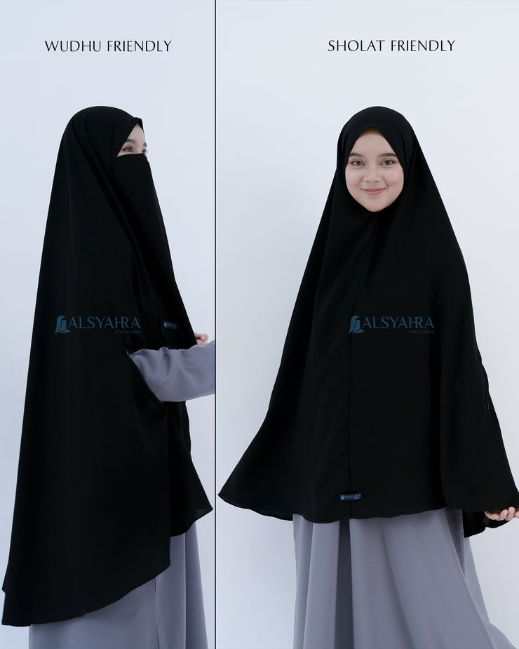 Set Khimar Syari Handzipper XL Jetblack Alsyahra Exclusive