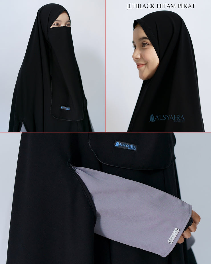 Set Khimar Syari Handzipper XL Jetblack Alsyahra Exclusive