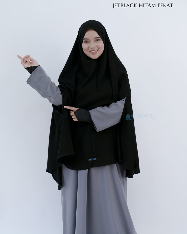 Set Khimar Syari Handzipper XL Jetblack Alsyahra Exclusive