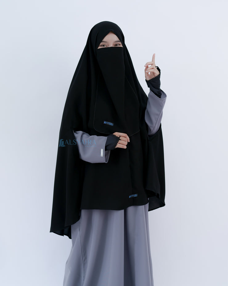 Set Khimar Syari Handzipper XL Jetblack Alsyahra Exclusive