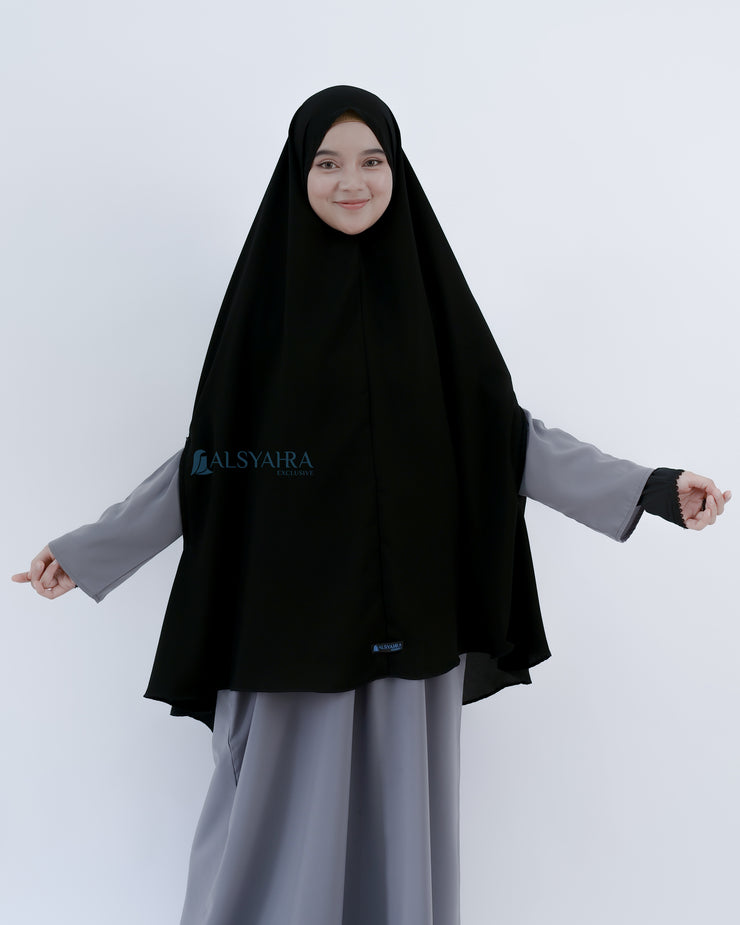 Set Khimar Syari Handzipper XL Jetblack Alsyahra Exclusive