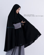 Alsyahra Exclusive Set Khimar Handzipper XXL Cadar Tali Jetblack