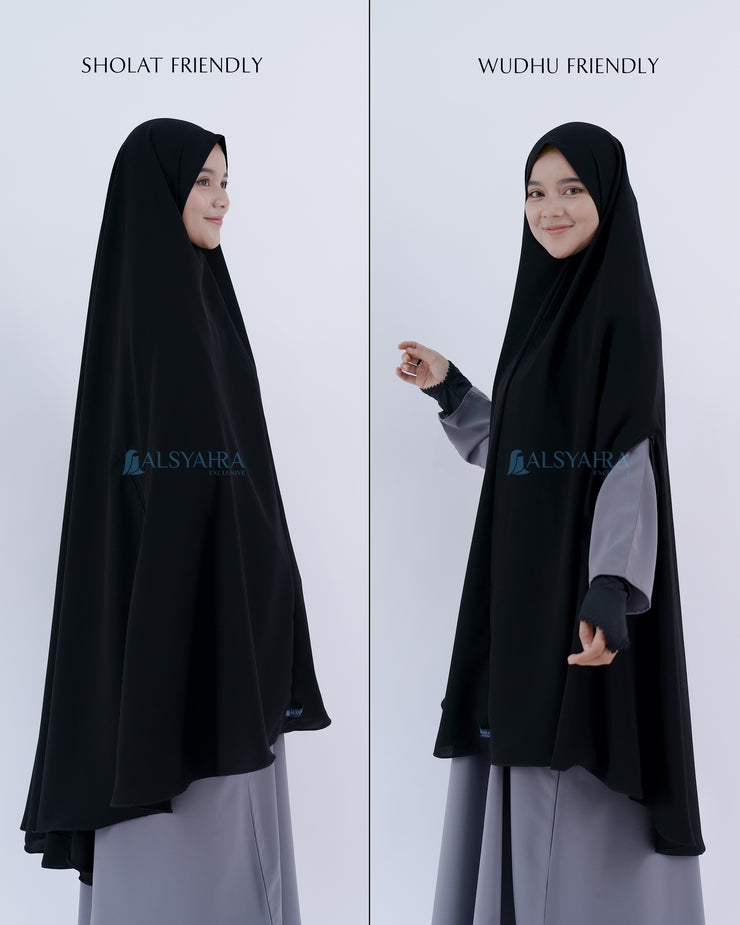 Alsyahra Exclusive Set Khimar Handzipper XXL Cadar Tali Jetblack
