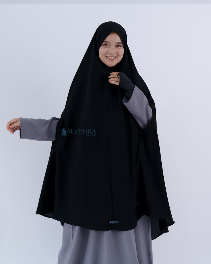 Alsyahra Exclusive Set Khimar Handzipper XXL Cadar Tali Jetblack