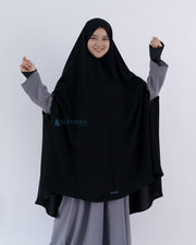 Alsyahra Exclusive Set Khimar Handzipper XXL Cadar Tali Jetblack