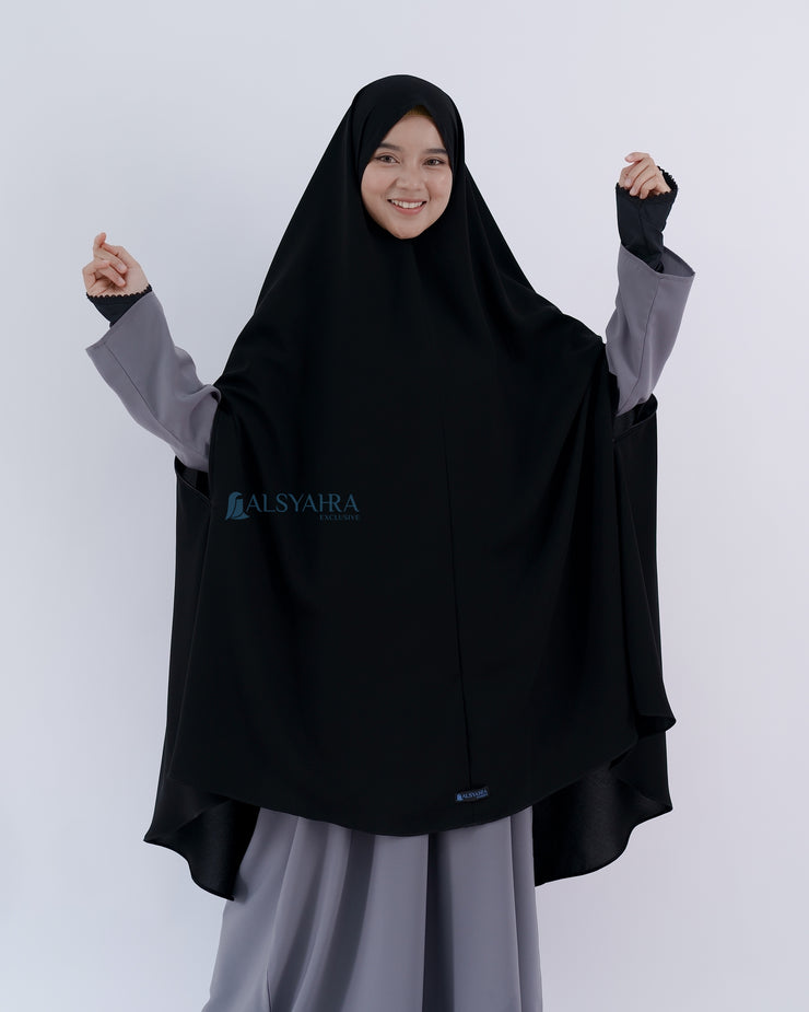 Alsyahra Exclusive Set Khimar Handzipper XXL Cadar Tali Jetblack