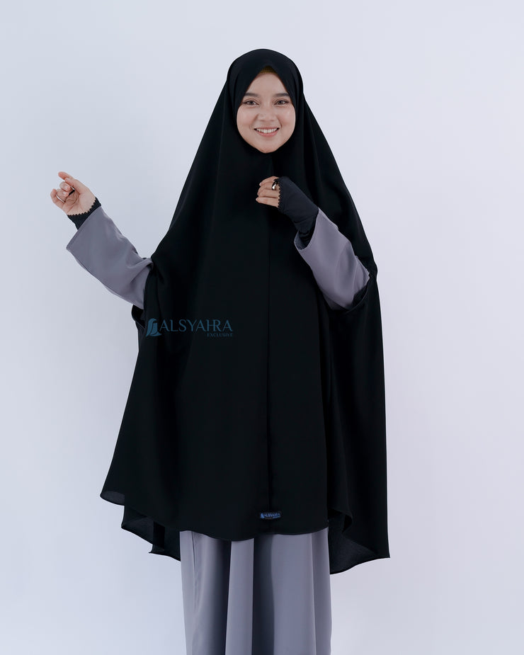Alsyahra Exclusive Set Khimar Handzipper XXL Cadar Tali Jetblack