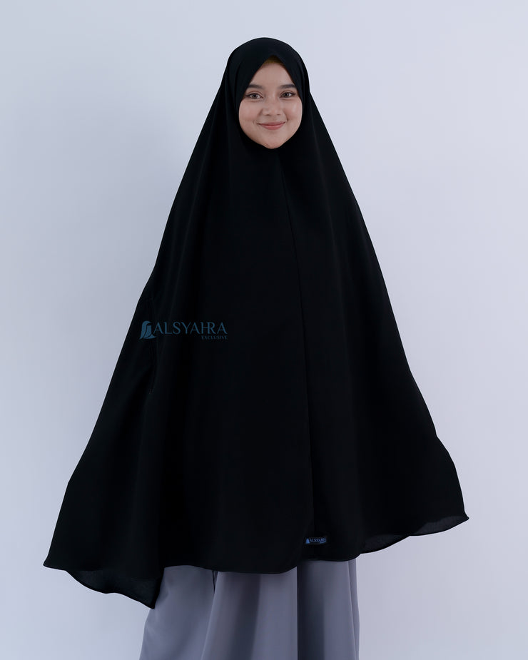 Alsyahra Exclusive Set Khimar Handzipper XXL Cadar Tali Jetblack