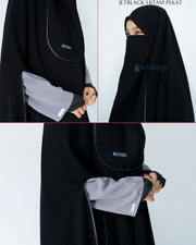 Set Khimar Syari Handsplit Non Pad Cadar Tali Bisban Hitam Jetblack XXL