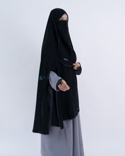 Set Khimar Syari Handsplit Non Pad Cadar Tali Bisban Hitam Jetblack XXL