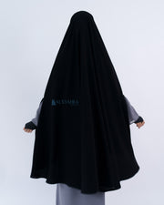 Set Khimar Syari Handsplit Non Pad Cadar Tali Bisban Hitam Jetblack XXL