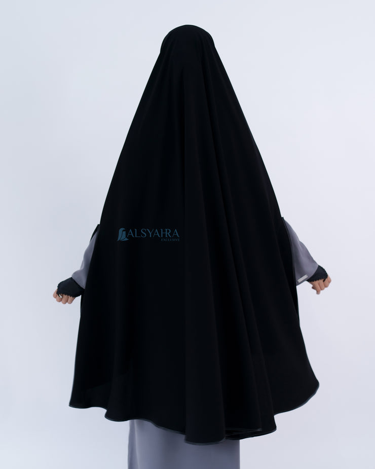 Set Khimar Syari Handsplit Non Pad Cadar Tali Bisban Hitam Jetblack XXL