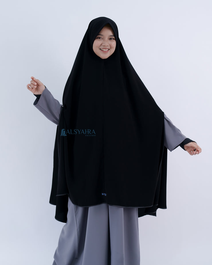 Set Khimar Handsplit Pad Cadar Tali Bisban Hitam Jetblack XXL