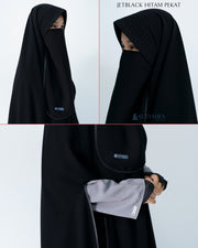 Set Khimar Handsplit Pad Cadar Tali Bisban Hitam Jetblack XXL