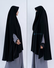 Set Khimar Handsplit Pad Cadar Tali Bisban Hitam Jetblack XXL