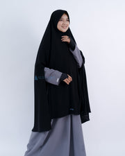 Set Khimar Handsplit Pad Cadar Tali Bisban Hitam Jetblack XXL