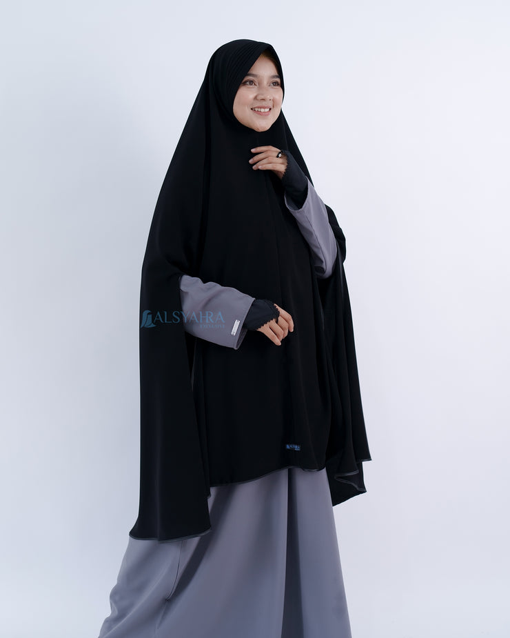 Set Khimar Handsplit Pad Cadar Tali Bisban Hitam Jetblack XXL