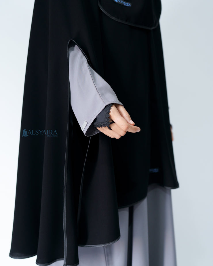 Set Khimar Handsplit Pad Cadar Tali Bisban Hitam Jetblack XXL