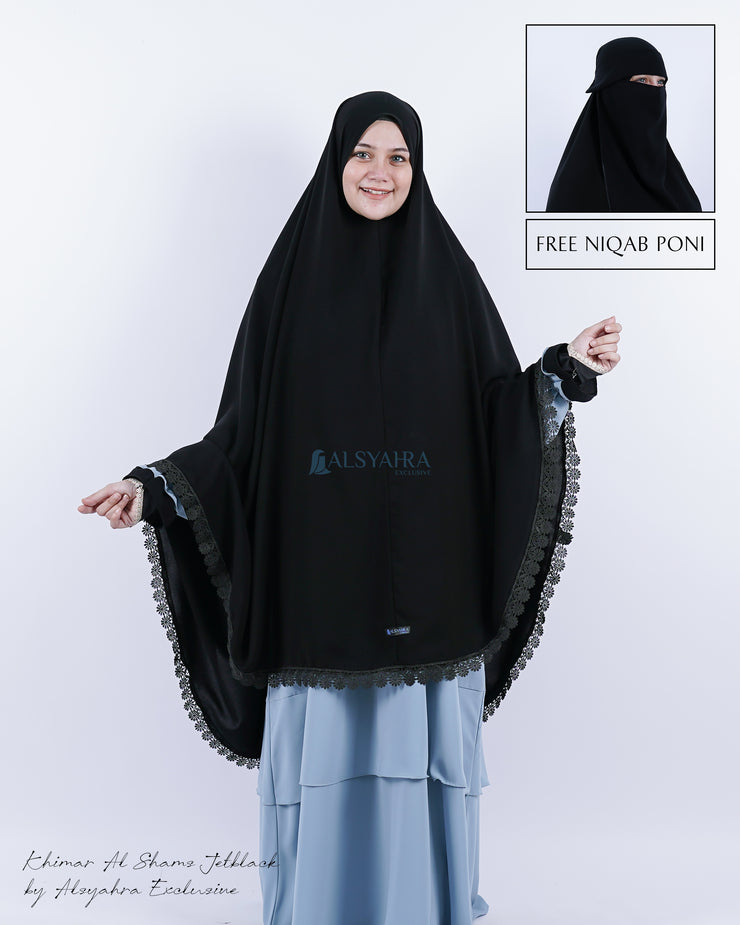 Alsyahra Exclusive Set Khimar Al Shams Niqab Bandana Poni Jetblack