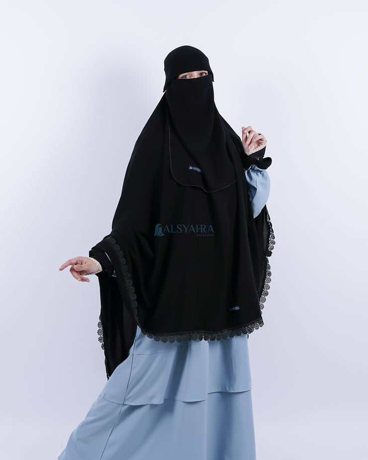 Alsyahra Exclusive Set Khimar Al Shams Niqab Bandana Poni Jetblack