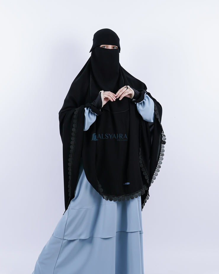 Alsyahra Exclusive Set Khimar Al Shams Niqab Bandana Poni Jetblack