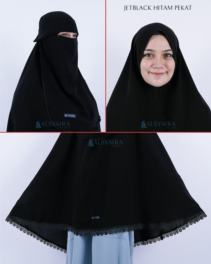 Alsyahra Exclusive Set Khimar Al Shams Niqab Bandana Poni Jetblack