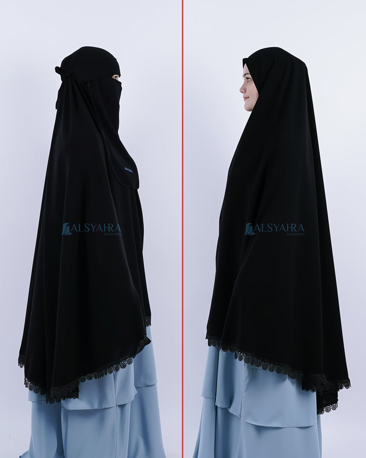 Alsyahra Exclusive Set Khimar Al Shams Niqab Bandana Poni Jetblack