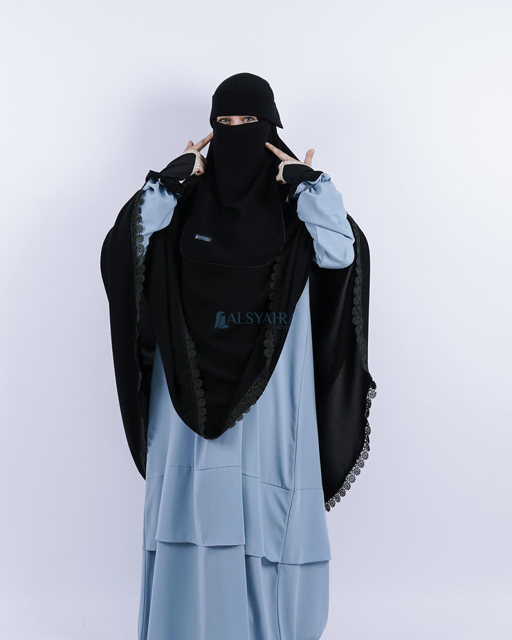 Alsyahra Exclusive Set Khimar Al Shams Niqab Bandana Poni Jetblack