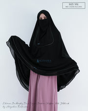 Alsyahra Exclusive Set Khimar Butterfly 2 Layer Bisban Hitam XXL Sifon Jetblack